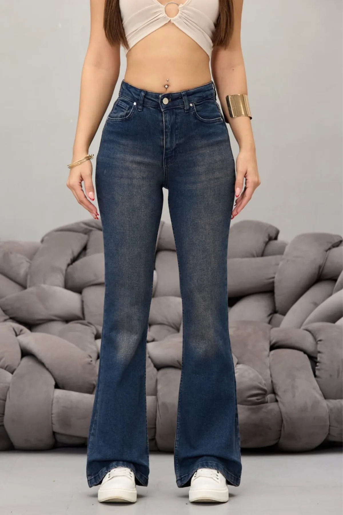 BİKELİFE Damen-Jeans mit hoher Taille und flexiblem Flare-Bein
